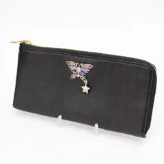 663)【極美品】ANNA SUI アナスイ グラマラス 長財布 L字ファスナー 蝶 ゴールド金具 ブラック