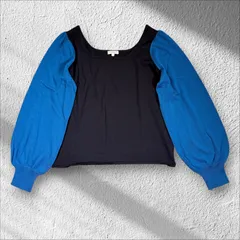 【デミリー】ウール100 バイカラー　ニットトップス　バルーンスリーブ　長袖　ボリューム袖