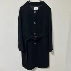 《美品》grove ノーカラーロングコート ブラック L キレイめ オフィス フォーマル