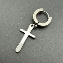 【新品】ネコポス◆アクセサリー ピアス フープピアス シルバー カラー リング 十字架 揺れる シンプル 片耳ピアス◆