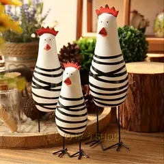 にわとり シュール 面白い オブジェ 像 置物 木製 イースター ハロウィン クリスマス 装飾 動物 鶏 3点セット インテリア 個性的 かわ