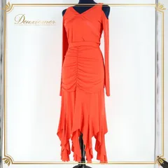 社交ダンス 衣装 ラテン ツーピース チャコット Chacott オレンジ系 伸縮 パーティー 華やか 鮮やか 長袖 日本製 ストレッチ セットアップ 上下セット レッスン 練習 上品 橙 無地 シンプル 肌見せ セクシー