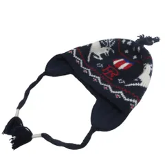 美品 POLO RALPH LAUREN ポロバイラルフローレン ノルディック柄 イヤーフラップ ニットキャップ ネイビー レディース 古着 中古 USED