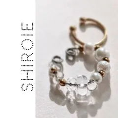 ゴールドカフセット　クリア×パール　調節可能ハンドメイドイヤーカフ