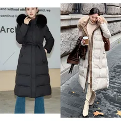 ダウンコートレディース ロングダウンコート ダウンジャケット ロングダウン アウターロングコート フォックスファー レディース ダウン90％ 冬物 大きいサイズ 上品 防寒 ロング丈 暖かい 黒通勤 きれいめ 体型カバー 細見え