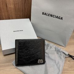美品】 バレンシアガ 594315 レザー 二つ折り財布 ブラック メンズ
