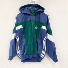 【3点以上まとめ買いで20%OFF】古着 used　～90s　adidas　アディダス　フーデットベロアトラックジャケット/ジャージ　紺　ネイビー　Mサイズ