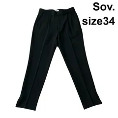 ◆ ソブ Sov. テーパードパンツ カジュアルパンツ センタープレス タック 裾スリット 黒 ブラック 34 S 7号 レディース S5X167のサムネイル