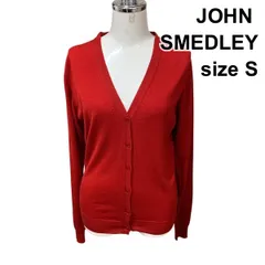 ◆ ジョンスメドレー JOHN SMEDLEY カーディガン 長袖 Vネック ニット トップス 赤 ウール S 7号 レディース H5Y032