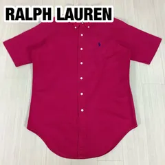 POLO BY RALPH LAUREN ポロバイラルフローレン ボタンダウン 半袖シャツ M ピンク 刺繍ポニー HAMILTON製 着丈77cm 肩幅41cm 身幅(脇下)50.5cm 袖丈19cm【古着】