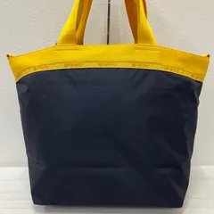 5948　良品　LeSportsac レスポートサック　LG BUCKET TOTE ディープネイビーブルー / オレンジ　 2way　ハンドバッグ　トートバッグ　ショルダーバッグ　舟形　クロスボディ　ナイロン　大容量　紺　ネイビー　イエロー系　A4対応