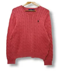 【1点限り】ポロラルフローレン POLO by RalphLauren 長袖ニットセーター 丸首 ケーブル編み ロゴ刺繍 ピンク系 メンズLサイズ 秋冬春用■管理番号L29486AWS26-251109-1K(990)