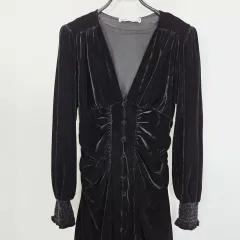 ZARA ザラ ベルベット シャーリング ロングスリーブ ブラック ONE PIECE