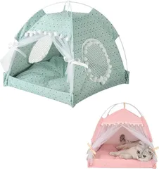 HAPPY SUGAR ペットテント 猫 犬 ペットハウス ペットベッド ドーム型 折りたたみ 組み立て簡単 通気性 可愛い お姫様風 (グリーン,  Sサイズ)