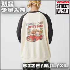 【新作】【VISION STREET WEAR ×Betty Boop™ ／ビジョンストリートウェア×ベティブープ・Bettyラグラントレーナー（ホワイト／ブラック）】ストリートファッション スケーターコーデ スケボー M L XL 新品未使用 5905018