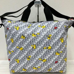5752　良品　LeSportsac レスポートサック　ピカチュウモノグラム　デラックスイージーキャリートート　2way　ショルダーバッグ　ハンドバッグ　肩がけ　斜めがけ　クロスボディ　Pokemon　ポケモン　モンスターボール　ピカチュウ　グレー　黄色