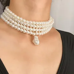 ネックレス パール レディース ゴールド 金 4連 アクセサリー チョーカー ペンダント 淡水パール風 バロック