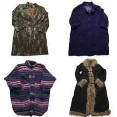古着卸 まとめ売り コート MIX 4枚セット (レディース ) マルチカラー ボーダー ファー 中古 古着 NC5777
