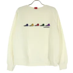 CONVERSE コンバース 裏起毛 スニーカー柄刺繍 長袖 トレーナー M ホワイト レディース 古着