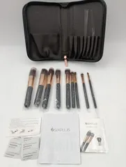 【K-1695】SIXPLUS メイクブラシポーチ シックスプラス 黒 筆2本欠け