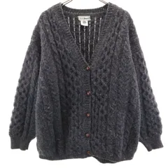 L.L.Bean エルエルビーン 80s アイルランド製 ヴィンテージ 長袖 Vネック ニットカーディガン L チャコールグレー アウトドア レディース 古着