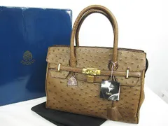 外観美品 保管品 SHOSUI 松翠 ELMOSA エルモーサ オーストリッチ JRA ハンドバッグ ブラウン系 保存袋 箱付 LF0051-1110-13
