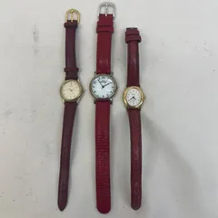 K【ジャンク】レディース時計　3点セット  まとめ売り 革ベルト 赤系