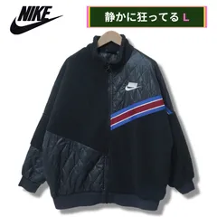 ナイキ NIKE ボア ナイロンジャケット L 相当 表記 M ブラック クレイジーパターン キルティング ロゴ刺繍 スウッシュ オーバーサイズ ストリート Y2K 古着 C760