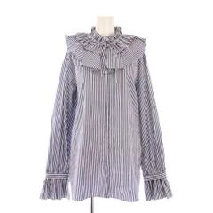 ミラオーウェン Mila Owen 25SS デタッチャブルラッフルブラウス シャツ 長袖 フリル 襟付き ストライプ柄 0 青 ブルー 09WFB251188 タグ付き /BB
