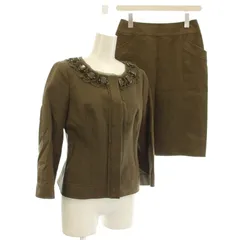 エポカ EPOCA リネン混 スーツ セットアップ ジャケット スカート ビジュー 38 カーキ KCB04-024-53 /☆G