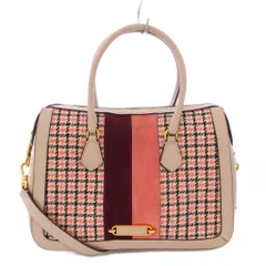 ケイトスペード KATE SPADE グラマシーレーシングストライププラッドツイルミディアムサッチェル 2WAY ボストンバッグ ハンドバッグ ショルダーバッグ レザー ウール混 切替 ピンクベージュ KC980 /BBのサムネイル