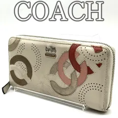コーチ COACH レザー パンチング オプアート 長財布 ホワイト×ピンク ラウンドファスナー Leather Punching Op Art Zip Around Wallet White Pink