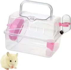 HAPPY SUGAR ハムスター キャリーケース 給水機付き 小動物 キャリーバッグ お出かけ ケージ 持ち運び ペットバッグ 外出用 移動用 透明 軽量 (ピンク,  小型)のサムネイル