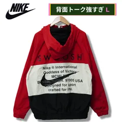 ナイキ NIKE ウインドランナー ナイロンジャケット L ブラック×ホワイト×レッド ロゴ刺繍 ラグラン プリント入り 90s風 オーバーサイズ ビッグシルエット ゆるだぼ ストリート Y2K 古着D163