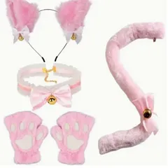 猫耳 カチューシャ コスプレ 猫 4点セット (ピンク) [ピンク]
