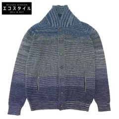 MISSONI ミッソーニ 美品 ウール×ナイロン ショールカラー グラデーションニット ジャケット メンズ ブルー系 50 526360 50のサムネイル