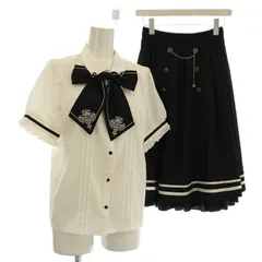 アクシーズファム axes femme セットアップ シャツ 半袖 フレアスカート フリル リボン M 白 黒 CI81X41 /☆G