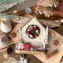 No.199 木製 リース付き木のおうち 木の実 インテリア雑貨