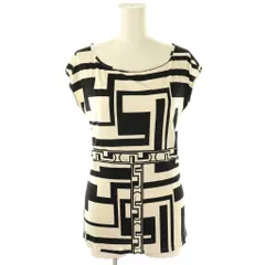 エミリオプッチ EMILIO PUCCI ブラウス フレンチスリーブ プルオーバー 総柄 シルク 38 オフホワイト 黒 /NR ■GY1のサムネイル