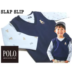 SLAP SLIP スラップスリップ POLOBCSコラボ 2枚セット ミニ裏毛ベスト くま柄長袖Tシャツ 80cm 90cm 100cm 110cm 120cm 130cm
