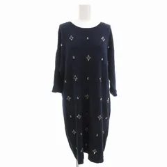 トラッゾドンナ Torrazzo Donna ワンピース ニット ビジュー 7分袖 ひざ丈 紺 ネイビー /AEのサムネイル