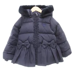 メゾピアノ mezzo piano 美品 ダウンジャケット 120 フェイクファー フード リボン 紺 ネイビー /AE