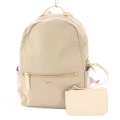 アニエスベー agnes b. リュックサック デイパック ナイロン ロゴ ワンカラー ポーチ付き グレージュ /BB