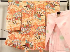 平和屋着物[]七五三　女の子　３歳　祝着　三つ身　長襦袢(袷)セット　片輪車花蝶文　金彩　逸品　DAAY3134ma