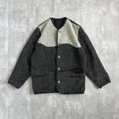 80s WORLD OF FASHION MAN'S ヴィンテージ ミックスウール × ポリエステル ノーカラージャケット スウェード切替