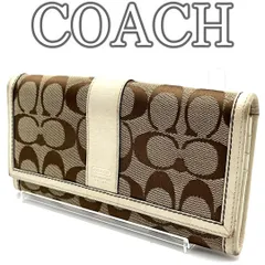 コーチ COACH シグネチャー キャンバス×レザー 長財布 ホワイト×ブラウン フラップウォレット Signature Canvas Leather Long Wallet White Brown