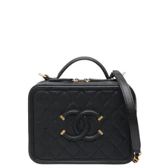シャネル CCフィグリー マトラッセ チェーンショルダバッグ バニティバッグ A93343 ブラック キャビアスキン レディース CHANEL【1-0241338】