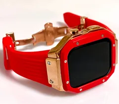 レッド　アップルウォッチバンド ラバーベルト ステンレス カバー　Apple Watch ケース 44mm 45mm 4 5 6 7 8 se メンズ レディース スポーツ