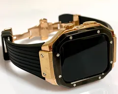 ブラックローズ　ブラック　アップルウォッチバンド ラバーベルト ステンレス カバー　Apple Watch ケース 44mm 45mm 4 5 6 7 8 se メンズ レディース スポーツ