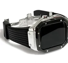 ブラックシルバー　ブラック　アップルウォッチバンド ラバーベルト ステンレス カバー　Apple Watch ケース 44mm 45mm 4 5 6 7 8 se メンズ レディース スポーツ